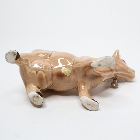 Vintage Kenmar Brown Cow w/ Brass Bell  Farmhouse Kitsch MCM Japan Ceramic Jug - Picture 7 of 10